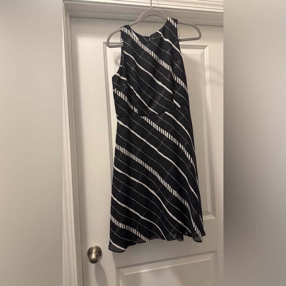 Ann Taylor Striped Asymmetrical Dress in Black and White